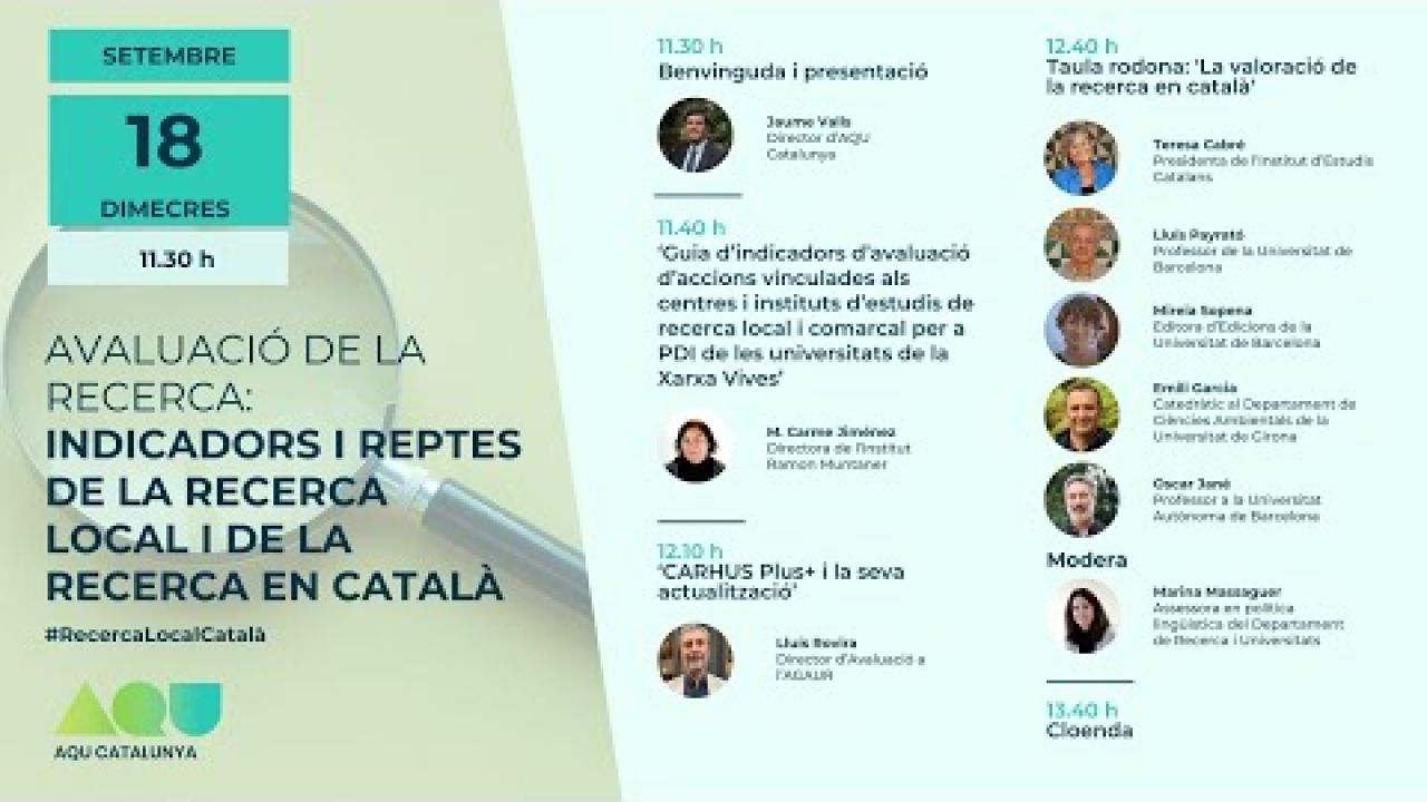 DIRECTE - 18/09 11:30 - Avaluació de la Recerca: Indicadors i Reptes de la Recerca Local i en Català